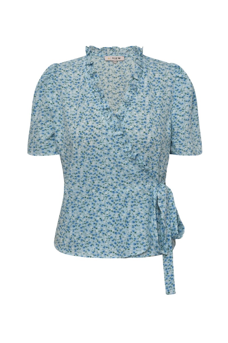-view Bluse Peony Wrap Blouse Blue White