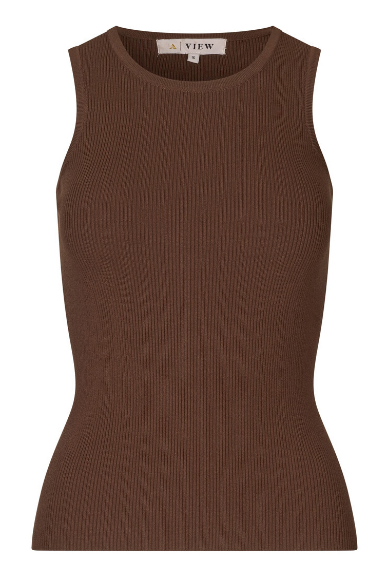 -view Top Rib Knit Tank Top Brown